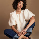 Ro&Zo Puff Sleeve Shell Top In Cream