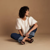Ro&Zo Puff Sleeve Shell Top In Cream