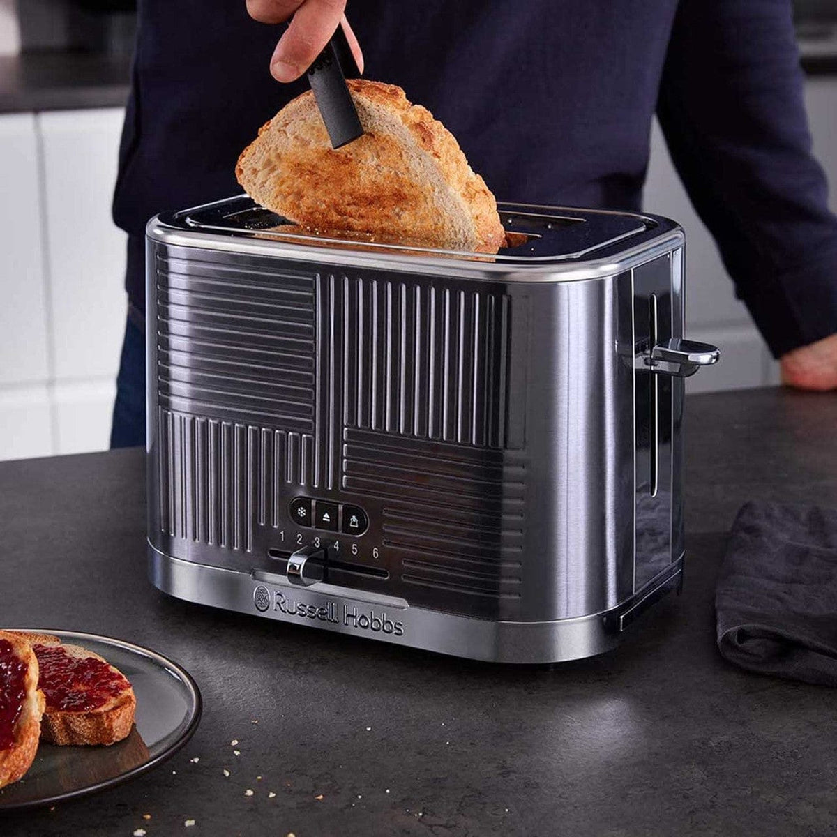 Russell Hobbs 25250 Slice Geo Grey Stainless Toaster