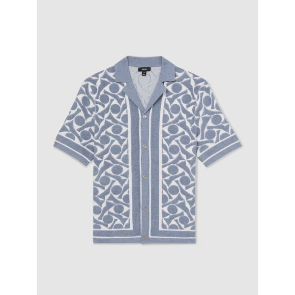 Reiss Edmonds Abstract Pattern Towelling Shirt In Soft Blue/White