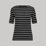 Lauren Ralph Lauren Striped Stretch Cotton Boatneck T-Shirt In Black/white