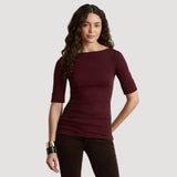 Lauren Ralph Lauren Stretch Cotton Boatneck T-Shirt In Dark Garnet