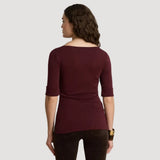 Lauren Ralph Lauren Stretch Cotton Boatneck T-Shirt In Dark Garnet