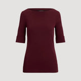 Lauren Ralph Lauren Stretch Cotton Boatneck T-Shirt In Dark Garnet