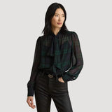 Lauren Ralph Lauren Black Watch Georgette Tie-Neck Blouse