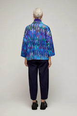 Sahara Abstract Feather Jersey Jacket In Blue