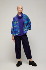 Sahara Abstract Feather Jersey Jacket In Blue