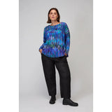 Sahara Abstract Feather Jersey Top in Multi Blue