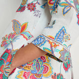 Sahara Botanical Linen Flare Dress in White Multi