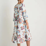 Sahara Botanical Linen Flare Dress in White Multi