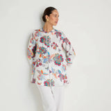 Sahara Botanical Linen Flare Shirt in White Multi