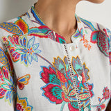 Sahara Botanical Linen Flare Shirt in White Multi