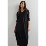 Sahara Fluid Crepe V Neck Bubble Dress In Black