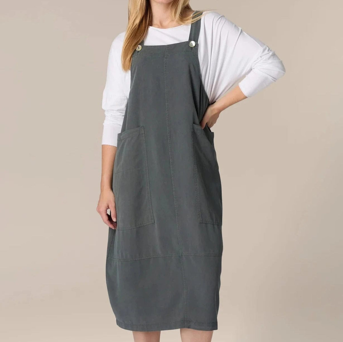 knee length dresses for ladies Grey Sleeveless Linen Dress, Linen Pinafore Dress main image 1