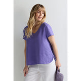 Sahara Garment Dyed Linen Button Back Top In Dahlia