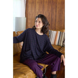 Sahara Graphic Check & Stripe Boxy Top in Plum