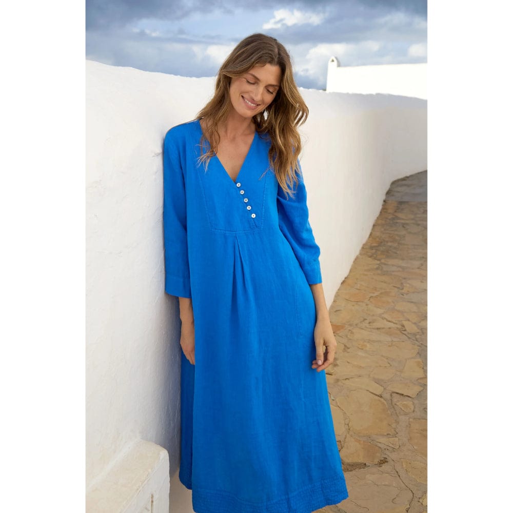 Sahara Linen Button Placket Dress in Sapphire