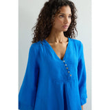 Sahara Linen Button Placket Dress in Sapphire