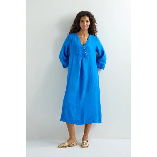 Sahara Linen Button Placket Dress in Sapphire