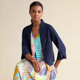 Sahara Linen Cropped Jacket In Navy