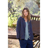 Sahara Linen Navy Space Dye Check Boxy Jacket In Navy