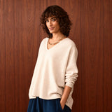 Sahara Merino Wool V Neck Jumper In Ecru
