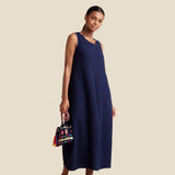 Sahara Mini Waffle Cotton Bubble Dress In Navy