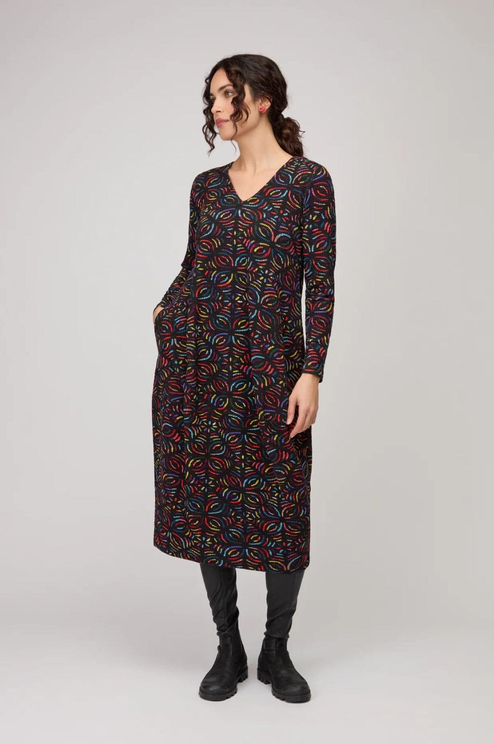 Sahara Mosaic Jacquard Jersey Bubble Dress In Black Multi