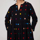 Sahara Multi Colour Check Cord Print Dress in Black Multi