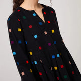 Sahara Multi Colour Check Cord Print Dress in Black Multi