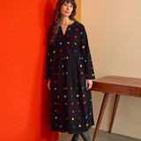 Sahara Multi Colour Check Cord Print Dress in Black Multi