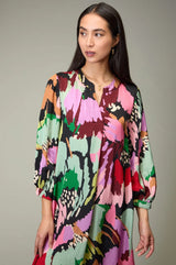 Sahara Textured Viscose Floral Collage Print Dress In Pink Multi