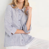 Sahara Ticking Stripe Linen Shirt in Blueberry/White