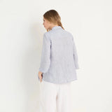 Sahara Ticking Stripe Linen Shirt in Blueberry/White