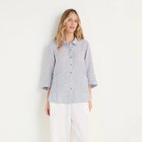 Sahara Ticking Stripe Linen Shirt in Blueberry/White