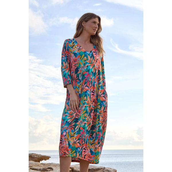 Sahara Tropical Leaves Jersey Bubble Dress In Multi