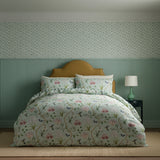 Sanderson Clementine Cotton Double Duvet Cover Set In Raspberry / Sea Breeze