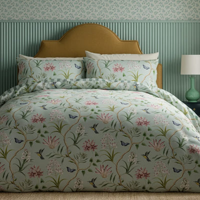 Sanderson Clementine Cotton King Size Duvet Cover Set In Raspberry / Sea Breeze