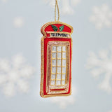 Sass & Belle Zari Embroidery Red Phone Box Christmas Tree Decoration