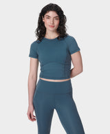 Sweaty Betty All Day Cropped T-Shirt in Subdued Blue