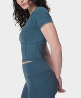 Sweaty Betty All Day Cropped T-Shirt in Subdued Blue