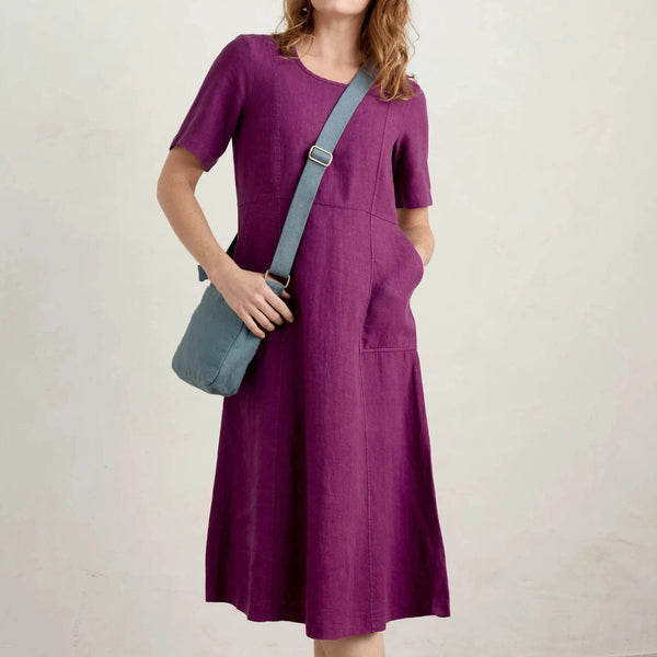 Seasalt Linin Midi dress In Cassis Pink