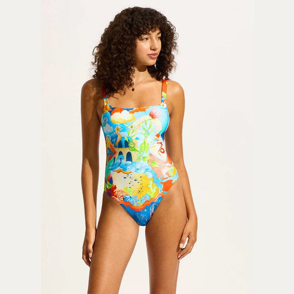 Seafolly Aquarius Square Neck One Piece In Turquoise