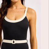 Seafolly Bandwave Belted Tank One Piece Swimsuit In Black