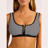 Seafolly Clubhouse Zip Front Tank Bikini Top In True Navy