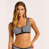 Seafolly Clubhouse Zip Front Tank Bikini Top In True Navy