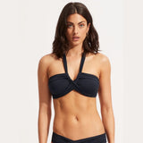 Seafolly Collective Halter Bandeau Bikini Top In True Navy