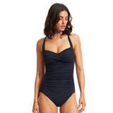 Seafolly Collective Twist Halter One Piece In True Navy