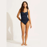 Seafolly Collective Twist Halter One Piece In True Navy