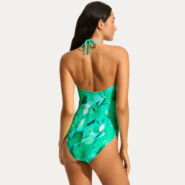 Seafolly Secret Garden Bandeau Swimsuit In Jade